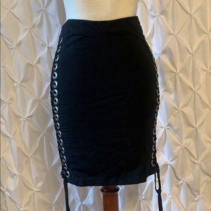 Black pencil skirt with lacing on both sides